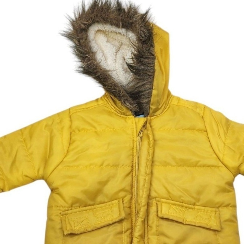 7 For All Mankind Puffer Jacket Kids 3T Yellow Faux Fur Hood Winter Coat